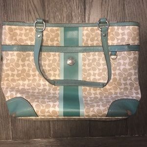 PRICE NEGOTIABLE Turquoise and cream bag fromCoach